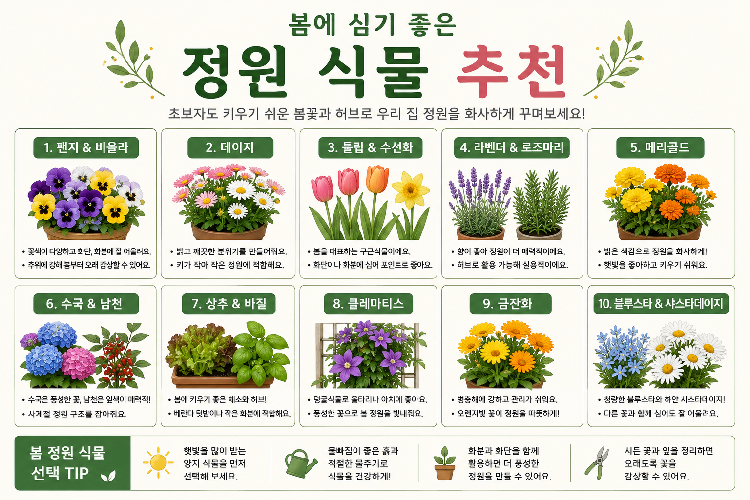 봄 정원 식물 추천 10가지와 초보자 작은 정원 관리 기준
