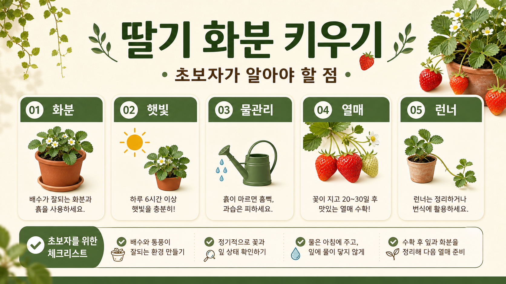 딸기 화분 키우기 대표 이미지와 초보 홈가드닝 관리 기준