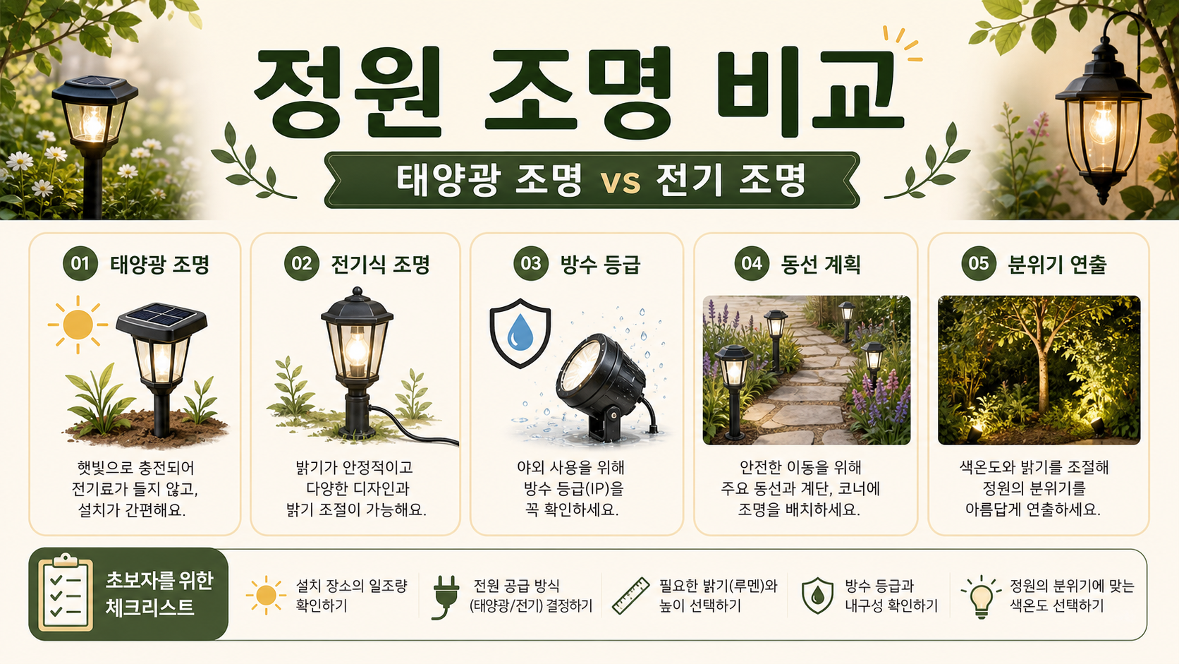 정원 조명 고르는 방법 대표 이미지와 초보 홈가드닝 관리 기준