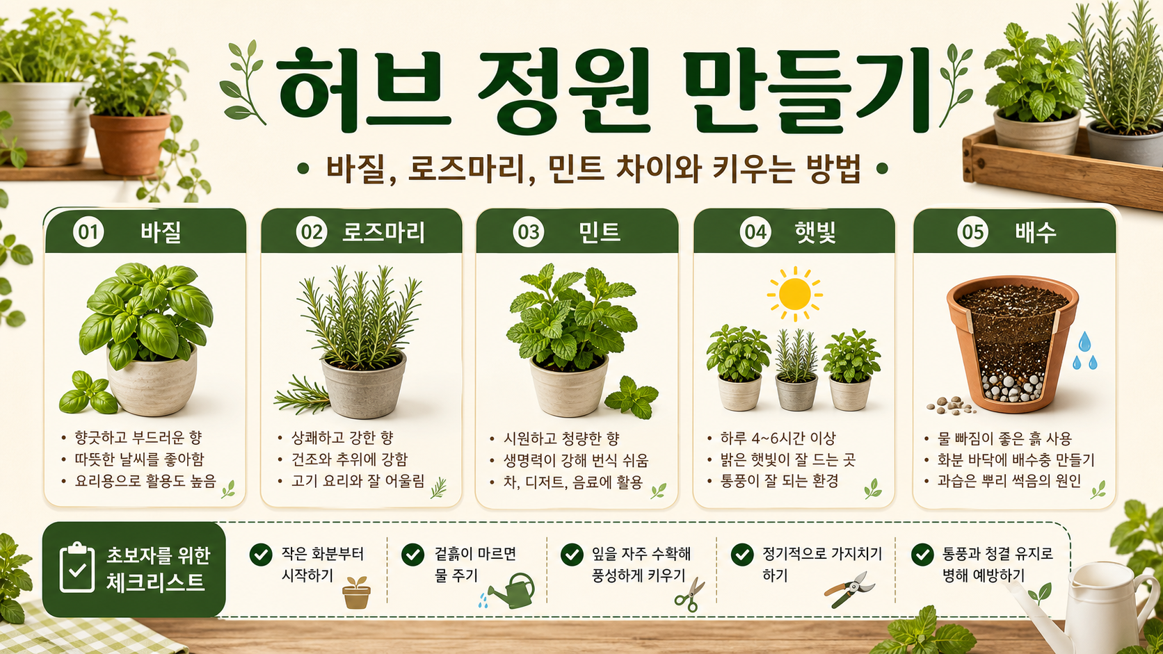 허브 정원 만들기 대표 이미지와 초보 홈가드닝 관리 기준